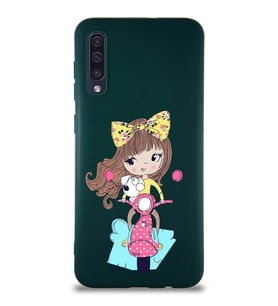 Samsung Galaxy A30S Soft Premier Kapak Vespagirl Tasarımlı Silikon Kılıf - Yeşil (Şeffaf)