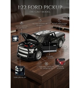 1:22 Ölçek Metal Ford Pickup Model Araba - Sesli, Işıklı ve Çek Bırak Off-Road Oyuncak Arazi Aracı