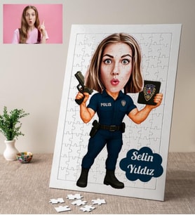 Kadın Polis Karikatürlü Kişiye Özel Puzzle