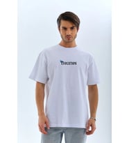 Erkek Kısa Kol Yazlık Tişört Bisiklet Yaka KELEBEK Baskılı T-Shirt - Beyaz