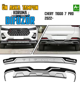 S-Dizayn Chery Tiggo 7 Pro Ön ve Arka Tampon Koruma Difüzör Seti 2022 Üzeri A+ Kalite (Karışık)