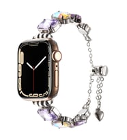 Apple Watch 7/8/9 41mm Kordon Renkli Taşlı Tasarımlı İnce Şık Kordon 115 (Lila)