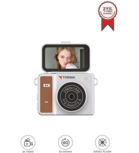 Torima Mini Dijital Kamera 2K Flip Ekranlı Selfie Video Vlog Kamerası CMR46 Kahverengi