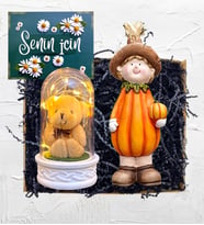 Sevimli Bal Kabağı Biblosu ve Led Işıklı Biblolu Fanus Hediye Seti (Model 6)