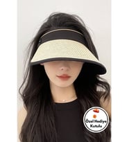 Vizör Hasır Şapka - Tenis/golf Kadın Şapka - Ayarlanabilir & Katlanabilir Siperlik (Hasır Sarı)