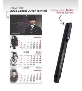 Kişiye Özel 2026 Gemici Duvar Takvimi ve Metal Roller Kalem
