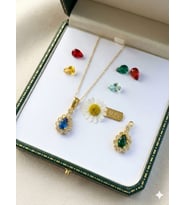 925 Ayar Kişiye Özel Doğum Taşlı Damla Taşlı Safir Yakut Zümrüt Kolye.rose.gold.rodaj