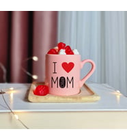 I Love Mom ( Seni Seviyorum Annem ) Tasarımlı Kişiye Özel Pembe Türk Kahvesi Fincanı