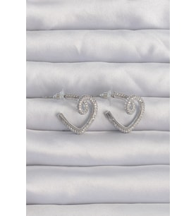 Pirinç Gümüş Renk Zirkon Taşlı Kıvrımlı Yarım Kalp Küpe 5886 - HPSBYI9195-5688