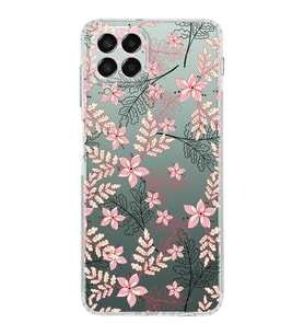 Samsung Galaxy M33  Kamera korumalı Kapak Floral Kırmızı Tasarımlı  Şeffaf Kılıf