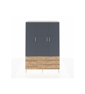 Hyperion Dolap 5 Raflı 5 Çekmeceli Tek Askılı 132x44x195 Aytaşı-Antrasit/Çam