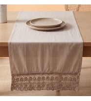 Gri Lacy Pamuklu Dantelli Runner 40x150 cm