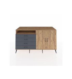 Kronos Konsol 3 Raflı 4 Çekmeceli 2 Kapaklı 176x59x99 Çam-Çam/Antrasit