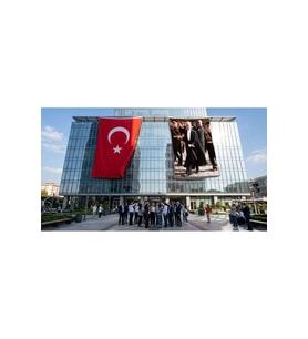 Siyah Takım Elbiseli Atatürk Bayrak ve Türk Bayrağı Premium Raşel Kumaş 2'li Set 10x15 metre ATA21