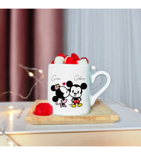 Minnie Mouse & Mickey Mouse Çift Tasarımlı Ahşap Tabaklı Kişiye Özel Türk Kahvesi Fincanı