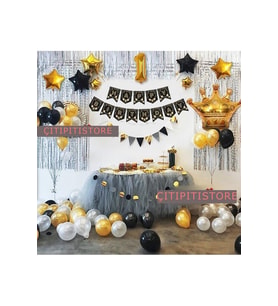 Kral Taçlı 1 Yaş Rakam Gold Folyo Balon Doğum Günü Seti