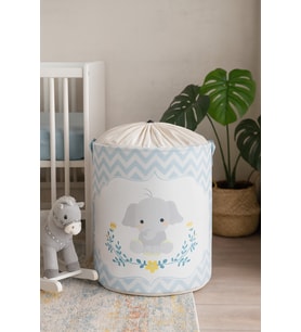 Mavi Fil Baskılı Fileli Oyuncak Çamaşır Kirli Organizer Düzenleyici Sepet 37 x 40 (Standart)