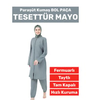 Özel Üretim Yüksek Kalite Konforlu Fermuarlı Taytlı Tam Kapalı Paraşüt Kumaş Bol Paça TESETTÜR MAYO (Mint)