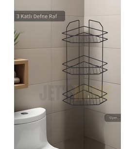 Banyo Rafı Mutfak Rafı Paslanmaz Baharatlık 3 Katlı Köşelik Şampuanlık Siyah
