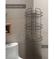 Banyo Rafı Mutfak Rafı Paslanmaz Baharatlık 3 Katlı Köşelik Şampuanlık Siyah