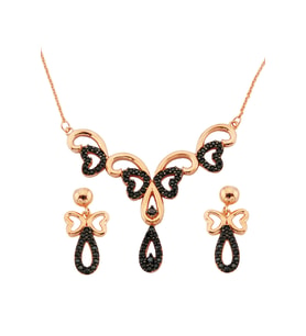 Siyah Taşlı Kelebek Gümüş Set - S011202