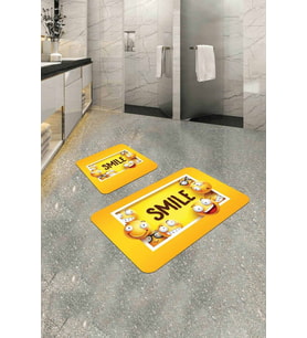 Sarı Smiley Banyo Halısı Klozet Takımı Paspas Seti BS300