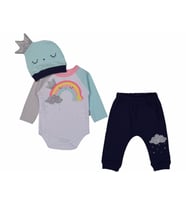 Miniworld Gökkuşagı Desenli Alt Üst Bebek Badili Takım Bebek Body & Zıbın (Turkuaz)