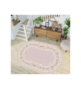 Eliana Home Baskılı, Yıkanabilir Kaymaz Taban Oval Halı LNA7219-HK172 100x150 cm (Pembe)