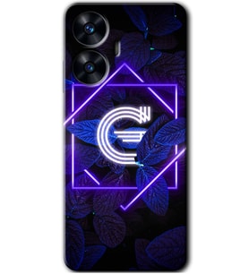 Realme C55 Kılıf HD Desen Baskılı Kılıf - Dark Neon Yaprak G Harfi