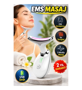 Mikro Akım EMS Yüz ve Boyun Sıkılaştırıcı Güzellik Cihazı – Isı Terapili 3 Modlu Masaj Aleti