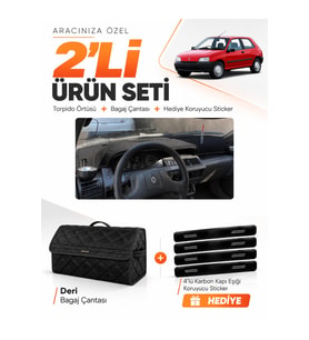 e-biz RENAULT CLIO 1 (1990-1998) Uyumlu Torpido Örtüsü + Deri Bagaj Çantası Seti - Siyah - RE006