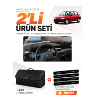 e-biz RENAULT CLIO 1 (1990-1998) Uyumlu Torpido Örtüsü + Deri Bagaj Çantası Seti - Siyah - RE006