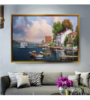 Tablore Nostaljik İstanbul Boğazı Yalılar Ve Vapur Manzaralı Çerçeveli Kanvas Tablo Modern Salon Dekoru