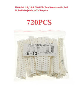 720 Adet 1pF/10uF 0603 Kılıf Smd Kondansatör Seti 36 Farklı Değerde Şeffaf Poşette