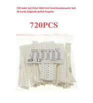 720 Adet 1pF/10uF 0603 Kılıf Smd Kondansatör Seti 36 Farklı Değerde Şeffaf Poşette