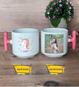 Unicorn Kupa Bardak Fotoğraflı T Pembe Kulplu Kadın Arkadaşa Doğum Günü Hediyesi