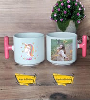 Unicorn Kupa Bardak Fotoğraflı T Pembe Kulplu Kadın Arkadaşa Doğum Günü Hediyesi