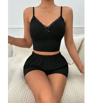 Siyah Fiyonk Detaylı Şortlu Pijama Takımı2li