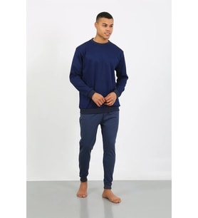 Erkek Uzun Kol Manşetli Paça Penye Pijama Takımı Lacivert