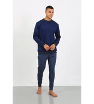 Erkek Uzun Kol Manşetli Paça Penye Pijama Takımı Lacivert
