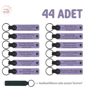 Kültürel Etkinliklerde Kadınlara Hediye, 44'lü Set, İsimler Yazılı Hatıra Anahtarlık, Mor & Lacivert (Lila - Mor)