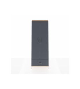 Arges Dolap 5 Raflı Tek Çekmeceli 2 Kapaklı 88x30x243 Çam-Antrasit
