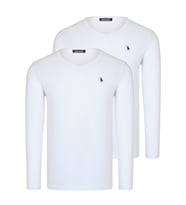 İKİLİ SET T8587 DEWBERRY V YAKA ERKEK SWEATSHIRT-BEYAZ-BEYAZ
