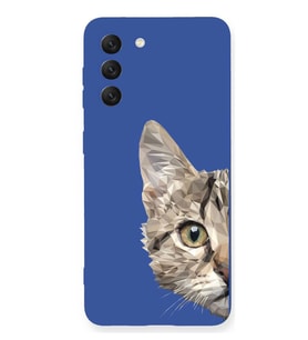 Samsung Galaxy S21 FE Uyumlu Lansman Kılıf Catface Tasarımlı İçi Kadife Kapak-Lacivert (Şeffaf)