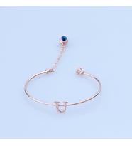 Rose Gold Kaplama Nazar Boncuklu U Harfi Gümüş Bileklik