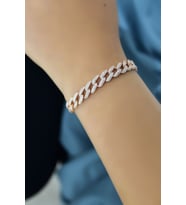 Papatya Silver 925 Ayar Gümüş Zirkon Taşlı Gurmet Zincir Bileklik (Rose)