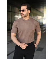 Erkek Fitilli Bisiklet Yaka Kısa Kollu Tişört