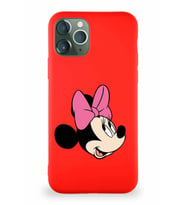 Apple iPhone 11 Pro Soft Premier Kapak Minnie Mouse-A Tasarımlı Silikon Kılıf - Kırmızı (Şeffaf)