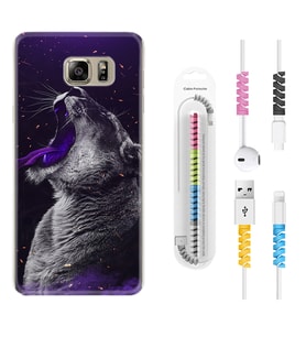 Samsung S7 Edge S20 Fe Plus Ultra S21 S22 Kılıf Kablo Koruma Spiral Silikon Purple Leopar 1750