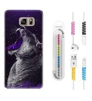 Samsung S7 Edge S20 Fe Plus Ultra S21 S22 Kılıf Kablo Koruma Spiral Silikon Purple Leopar 1750